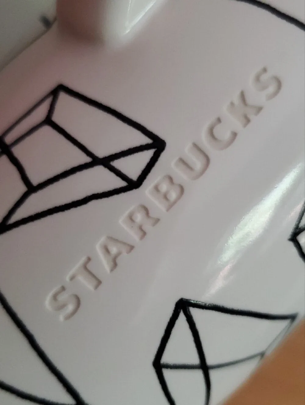 Starbucks White Mug with Green Circle and Black Geometric Print